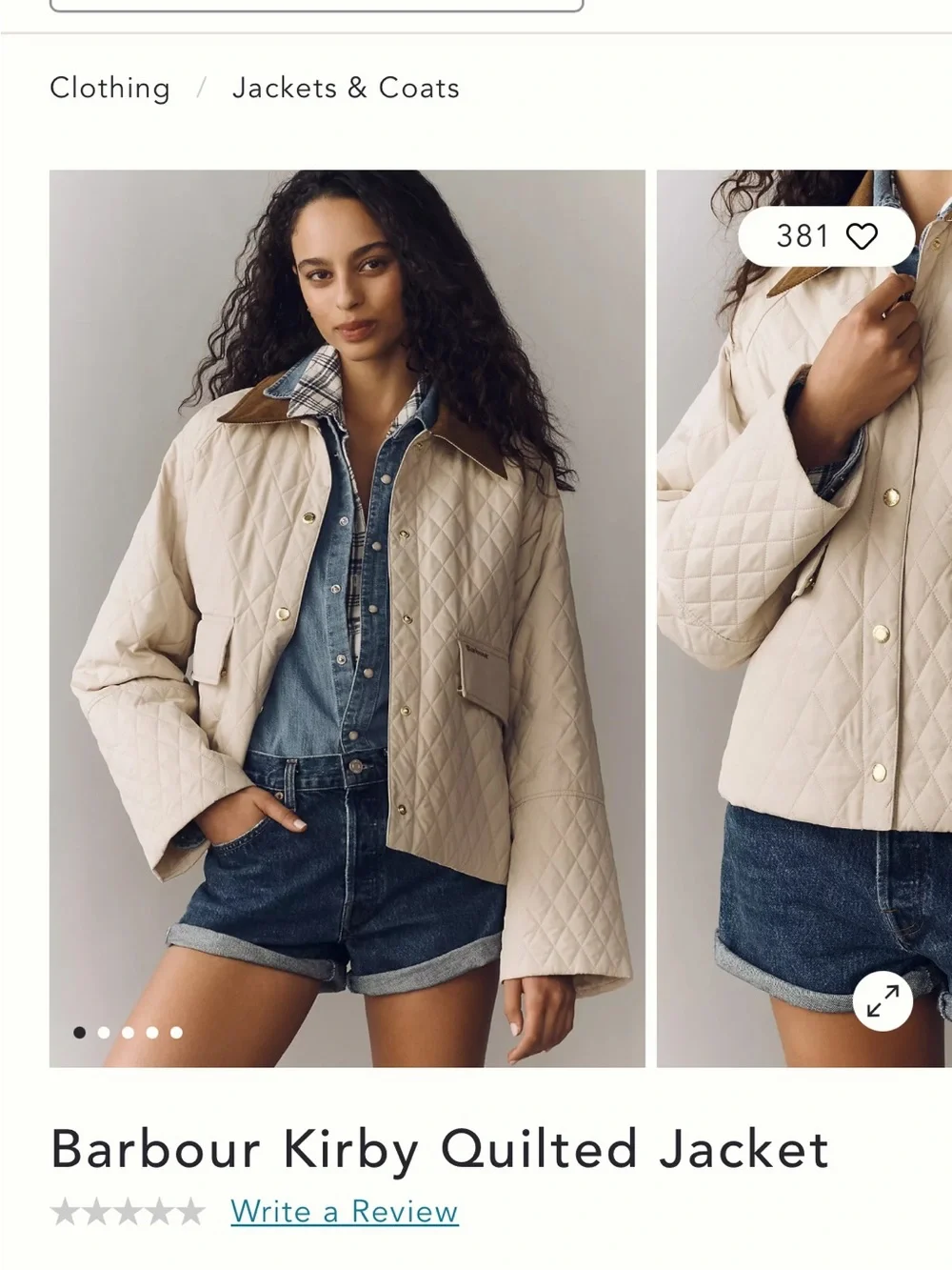 Barbour Quilted Cream Puffer Jacket with Brown Cord Collar - Picture 5 of 6